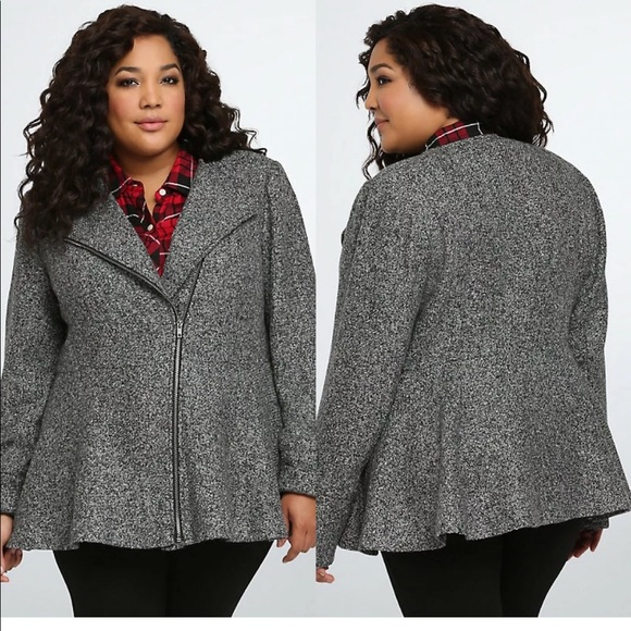 torrid Jackets & Blazers - Torrid Women Fit & Flare Grey Tweed Jacket Plus 1X